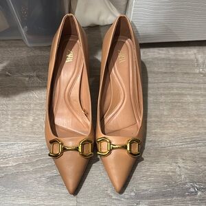 Zara Tan Heels with Gold Detail
